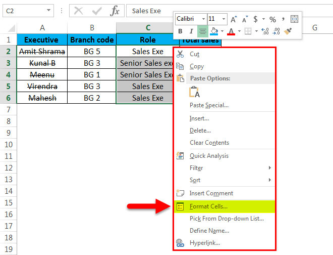 Strikethrough in Excel (drop-down menu)