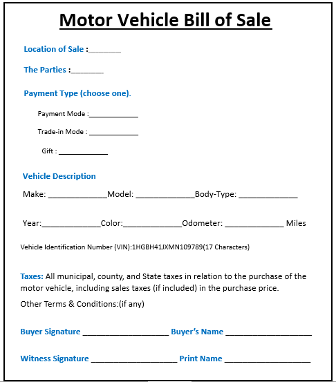 Bill Of Sale Examples
