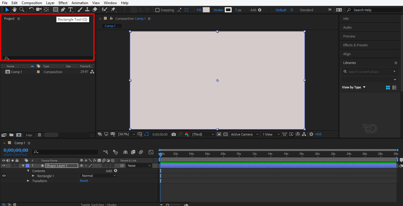 select rectangle tool in after effects