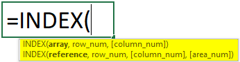 INDEX Function Syntax