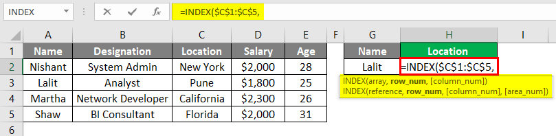 Index Match Function in Excel 1-3