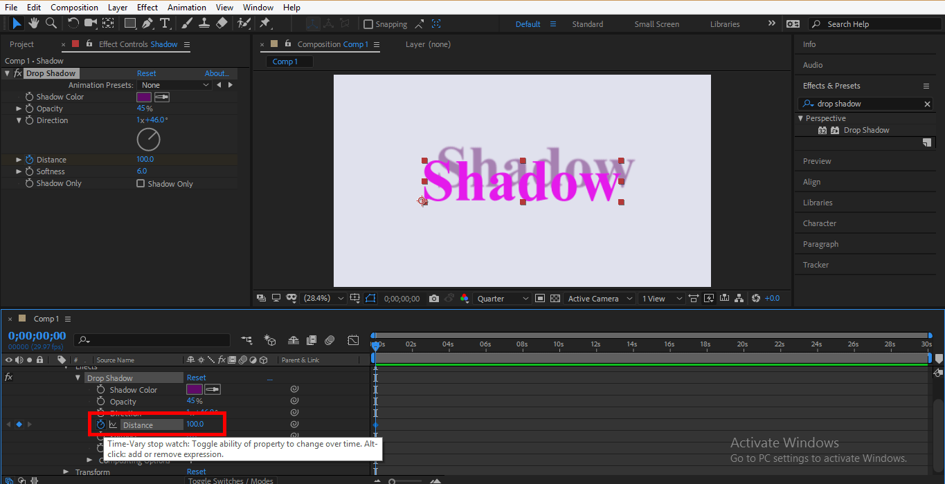 animate drop shadow text