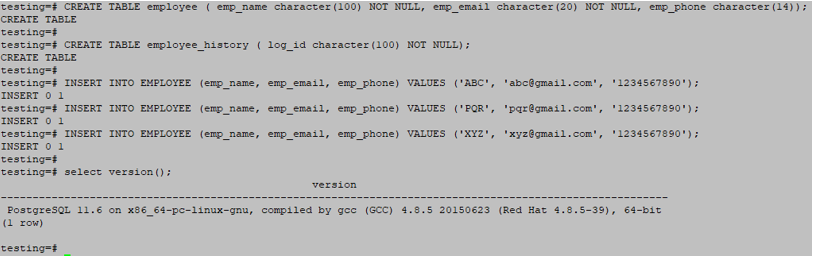 PostgreSQL Triggers output 1