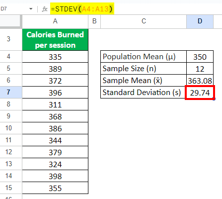 One-Sample t-Test Formula 3