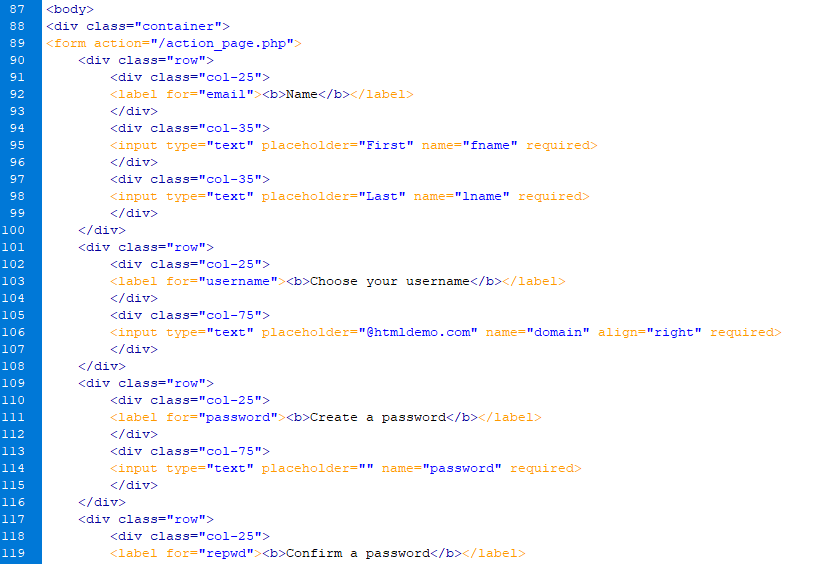 Registration Form in HTML-1.7