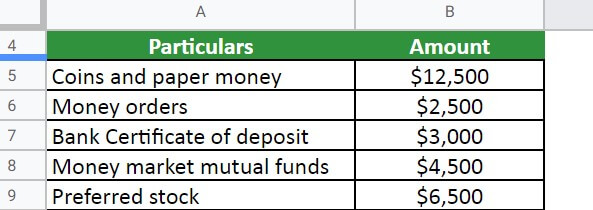 cash and cash equivalent example