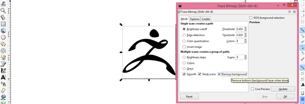 inkscape trace bitmap dialog box not showing